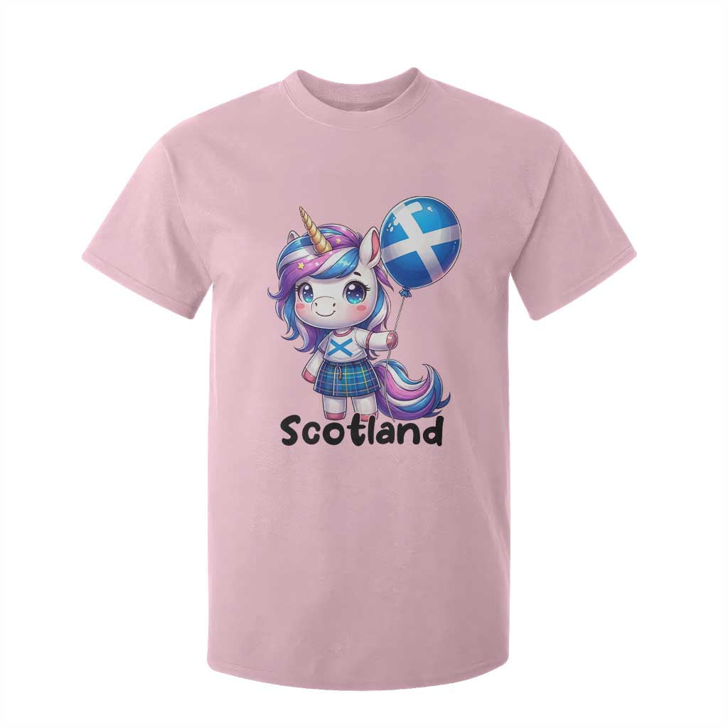 Cute Unicorn Wearing Tartan Kilt Holding Saltire Flag Graphic T Shirt For Kid