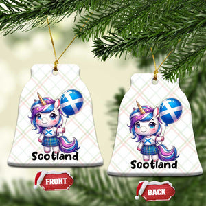 Cute Unicorn Wearing Tartan Kilt Holding Saltire Flag Graphic Ceramic Ornament