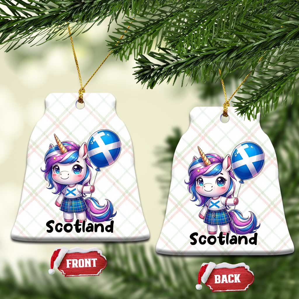 Cute Unicorn Wearing Tartan Kilt Holding Saltire Flag Graphic Ceramic Ornament