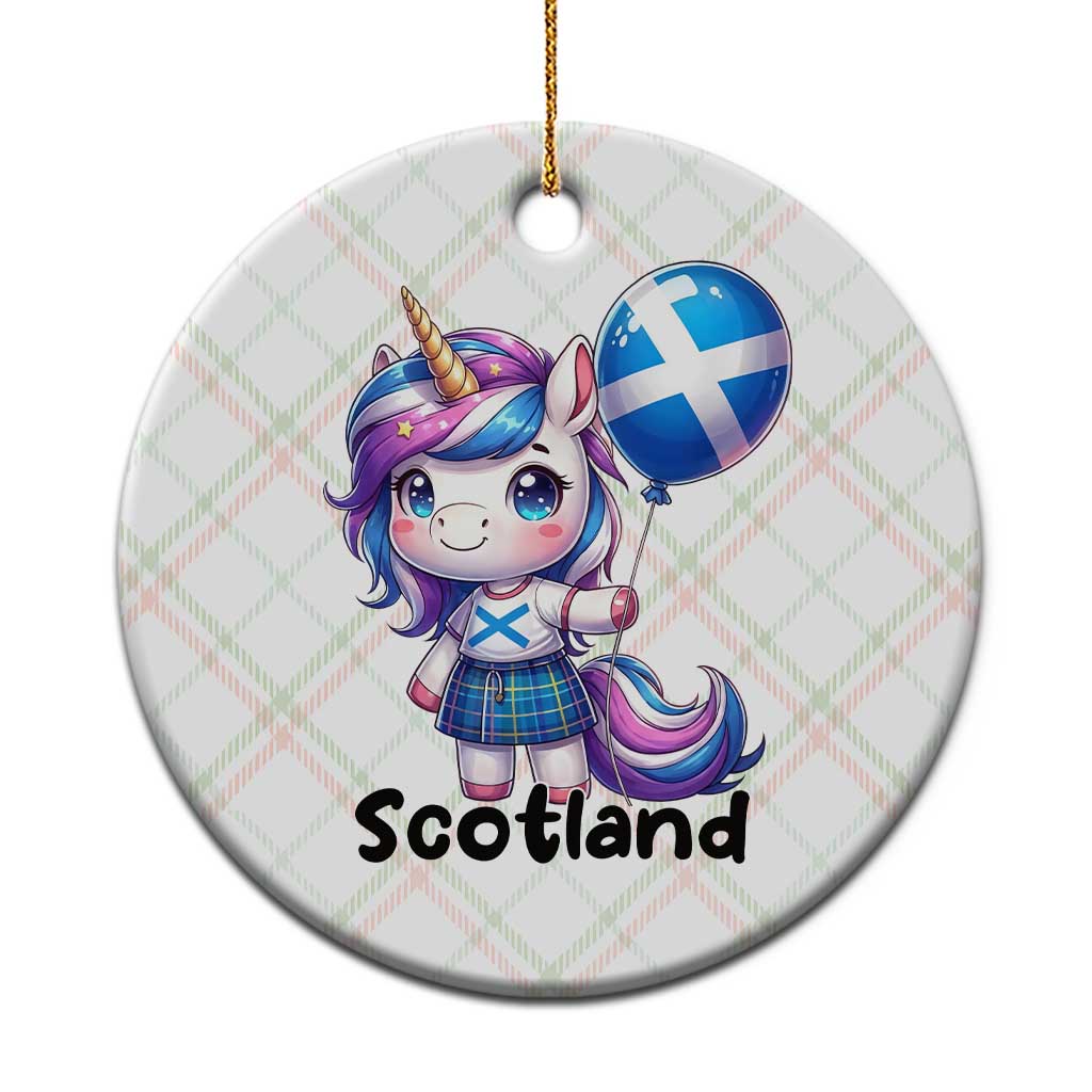 Cute Unicorn Wearing Tartan Kilt Holding Saltire Flag Graphic Ceramic Ornament