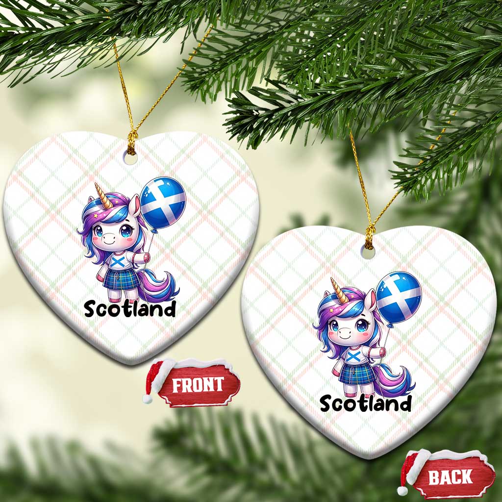 Cute Unicorn Wearing Tartan Kilt Holding Saltire Flag Graphic Ceramic Ornament