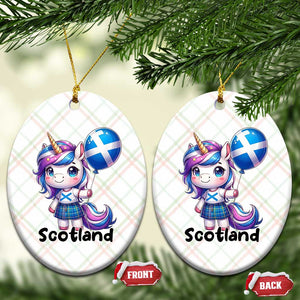 Cute Unicorn Wearing Tartan Kilt Holding Saltire Flag Graphic Ceramic Ornament