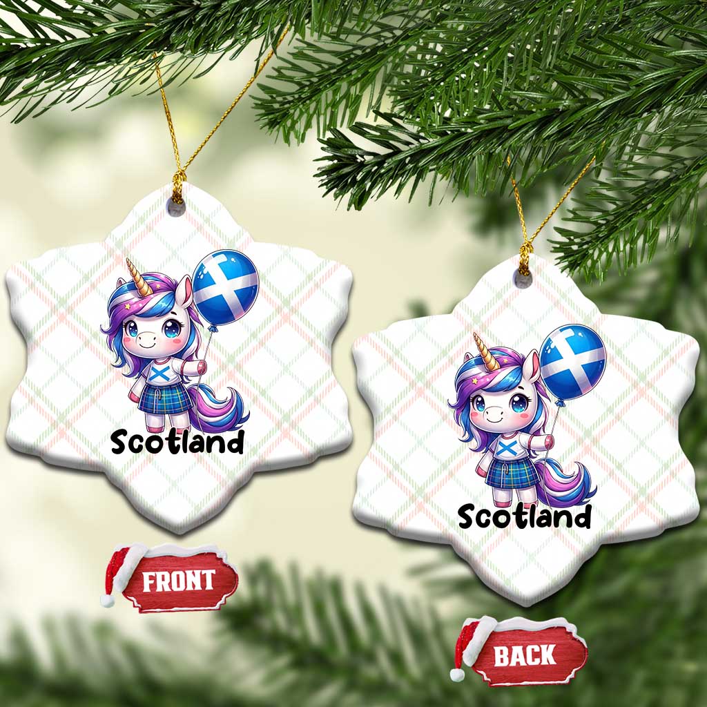 Cute Unicorn Wearing Tartan Kilt Holding Saltire Flag Graphic Ceramic Ornament