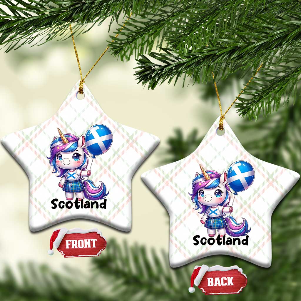 Cute Unicorn Wearing Tartan Kilt Holding Saltire Flag Graphic Ceramic Ornament
