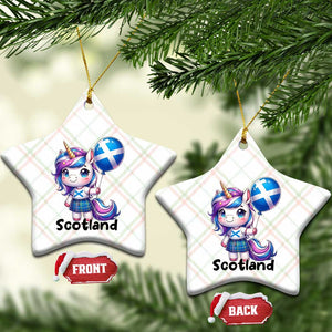Cute Unicorn Wearing Tartan Kilt Holding Saltire Flag Graphic Ceramic Ornament