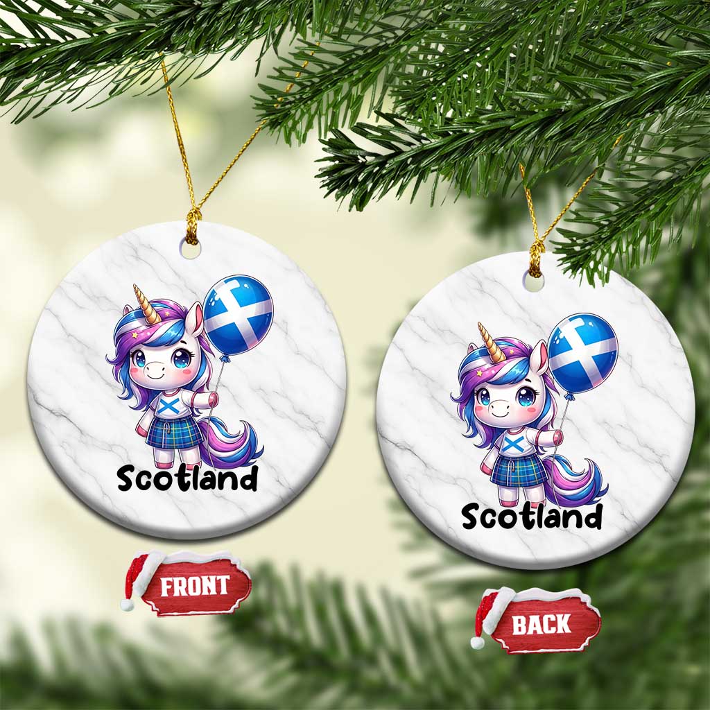 Cute Unicorn Wearing Tartan Kilt Holding Saltire Flag Graphic Ceramic Ornament