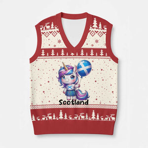 Cute Unicorn Wearing Tartan Kilt Holding Saltire Flag Graphic V-Neck Knit Sweater Vest