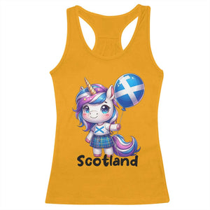 Cute Unicorn Wearing Tartan Kilt Holding Saltire Flag Graphic Racerback Tank Top