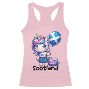 Cute Unicorn Wearing Tartan Kilt Holding Saltire Flag Graphic Racerback Tank Top