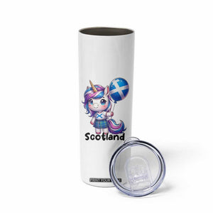 Cute Unicorn Wearing Tartan Kilt Holding Saltire Flag Graphic Skinny Tumbler