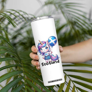 Cute Unicorn Wearing Tartan Kilt Holding Saltire Flag Graphic Skinny Tumbler