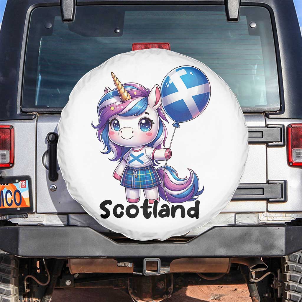 Cute Unicorn Wearing Tartan Kilt Holding Saltire Flag Graphic Spare Tire Cover