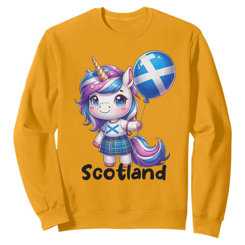 Cute Unicorn Wearing Tartan Kilt Holding Saltire Flag Graphic Sweatshirt