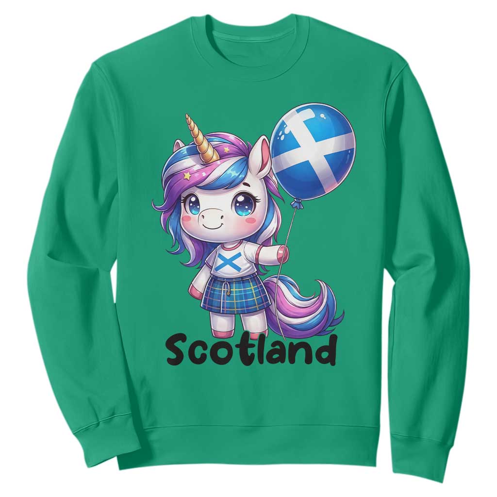 Cute Unicorn Wearing Tartan Kilt Holding Saltire Flag Graphic Sweatshirt