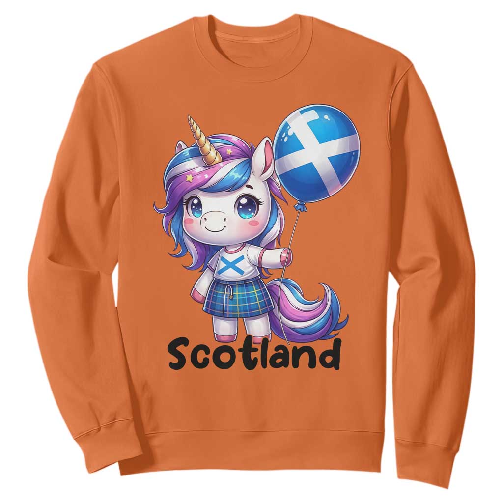 Cute Unicorn Wearing Tartan Kilt Holding Saltire Flag Graphic Sweatshirt