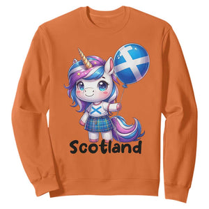 Cute Unicorn Wearing Tartan Kilt Holding Saltire Flag Graphic Sweatshirt