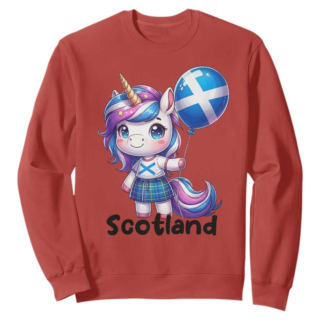 Cute Unicorn Wearing Tartan Kilt Holding Saltire Flag Graphic Sweatshirt