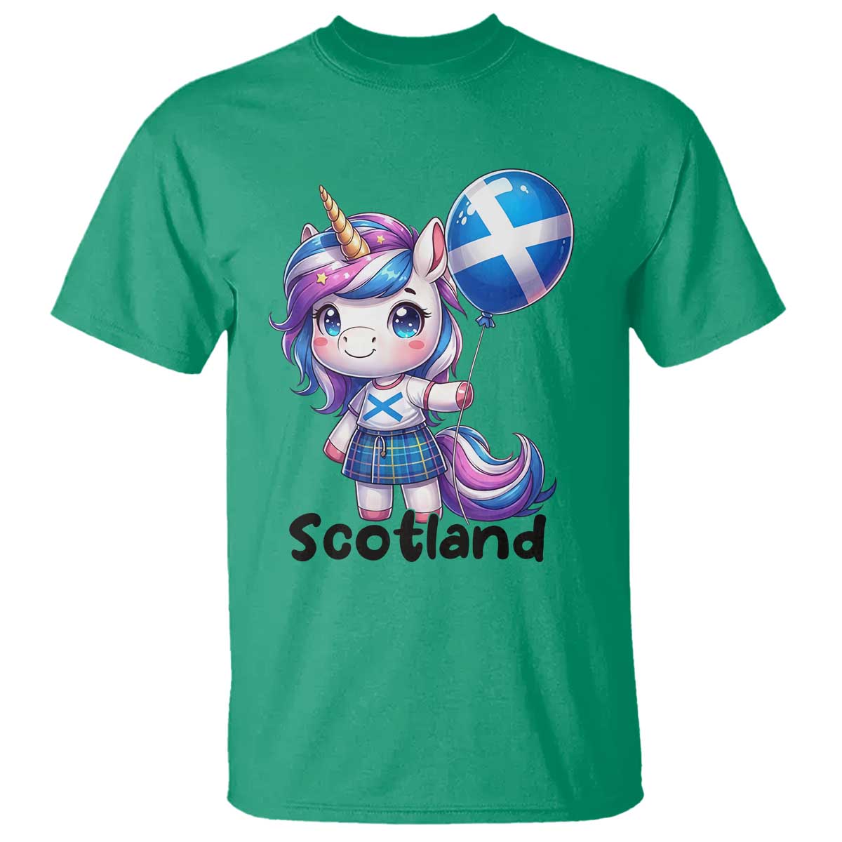 Cute Unicorn Wearing Tartan Kilt Holding Saltire Flag Graphic T Shirt