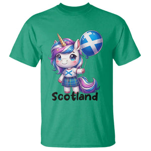 Cute Unicorn Wearing Tartan Kilt Holding Saltire Flag Graphic T Shirt