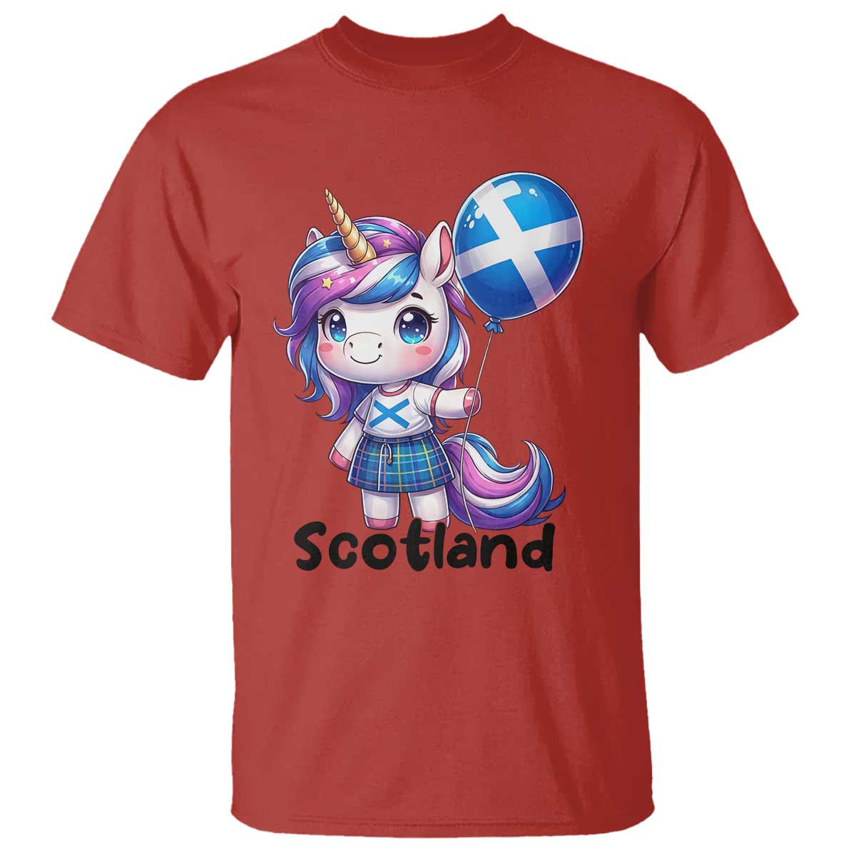 Cute Unicorn Wearing Tartan Kilt Holding Saltire Flag Graphic T Shirt