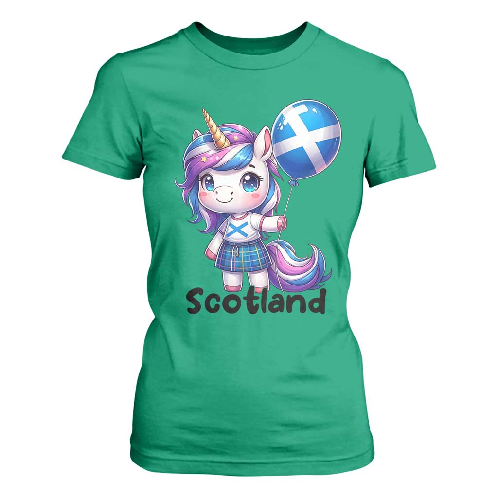 Cute Unicorn Wearing Tartan Kilt Holding Saltire Flag Graphic T Shirt For Women