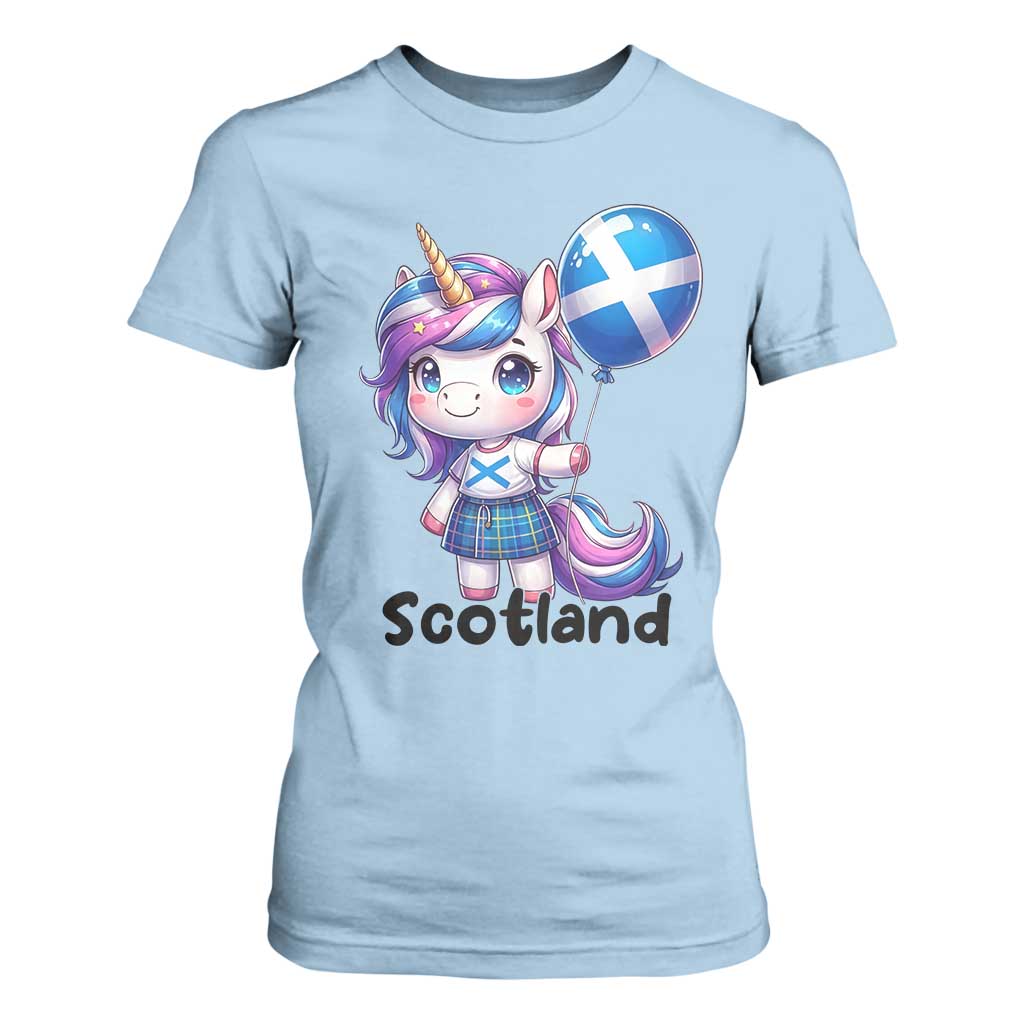 Cute Unicorn Wearing Tartan Kilt Holding Saltire Flag Graphic T Shirt For Women