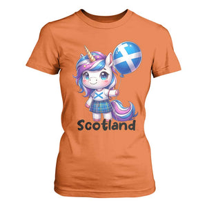 Cute Unicorn Wearing Tartan Kilt Holding Saltire Flag Graphic T Shirt For Women