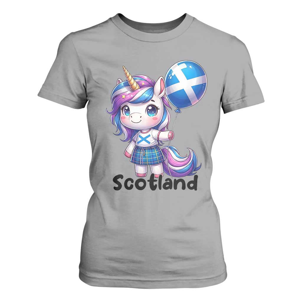 Cute Unicorn Wearing Tartan Kilt Holding Saltire Flag Graphic T Shirt For Women