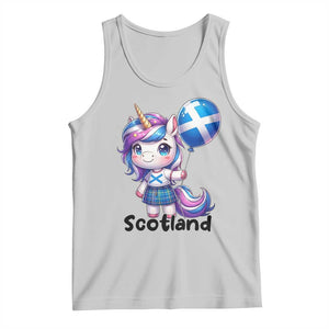 Cute Unicorn Wearing Tartan Kilt Holding Saltire Flag Graphic Tank Top