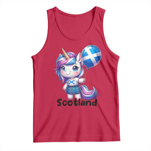 Cute Unicorn Wearing Tartan Kilt Holding Saltire Flag Graphic Tank Top