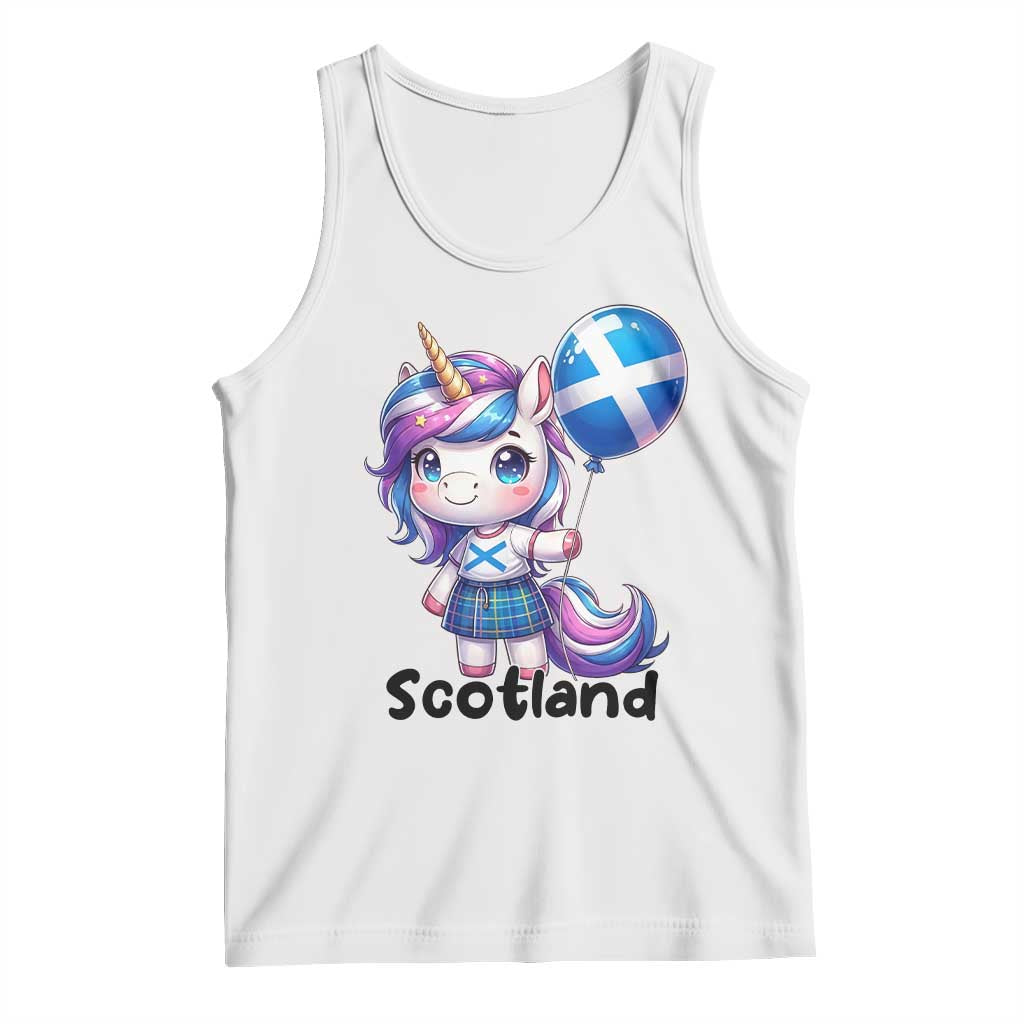 Cute Unicorn Wearing Tartan Kilt Holding Saltire Flag Graphic Tank Top TS02 White Print Your Wear