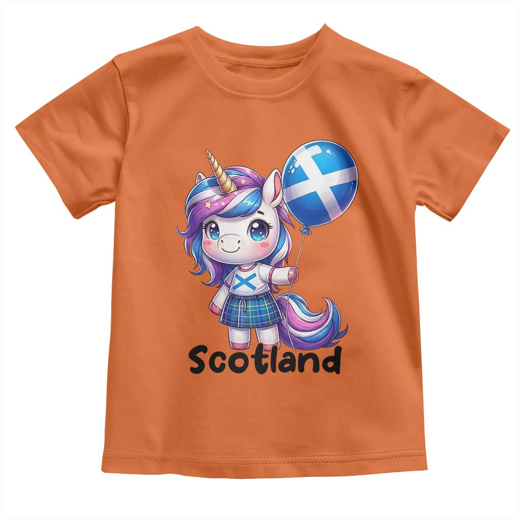 Cute Unicorn Wearing Tartan Kilt Holding Saltire Flag Graphic Toddler T Shirt
