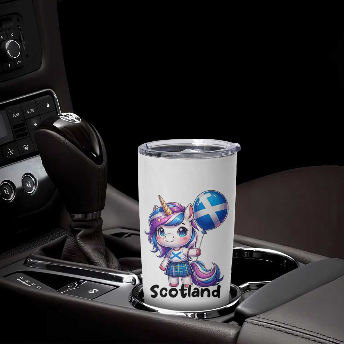 Cute Unicorn Wearing Tartan Kilt Holding Saltire Flag Graphic Tumbler Cup