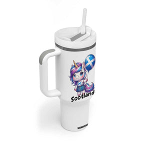 Cute Unicorn Wearing Tartan Kilt Holding Saltire Flag Graphic Tumbler With Handle