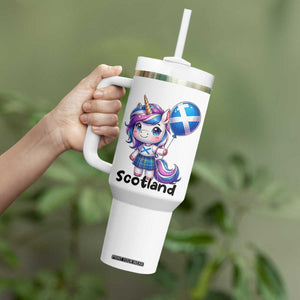 Cute Unicorn Wearing Tartan Kilt Holding Saltire Flag Graphic Tumbler With Handle