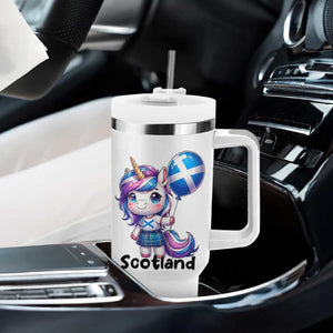 Cute Unicorn Wearing Tartan Kilt Holding Saltire Flag Graphic Tumbler With Handle