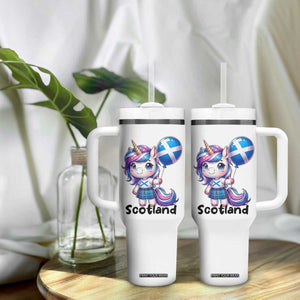 Cute Unicorn Wearing Tartan Kilt Holding Saltire Flag Graphic Tumbler With Handle