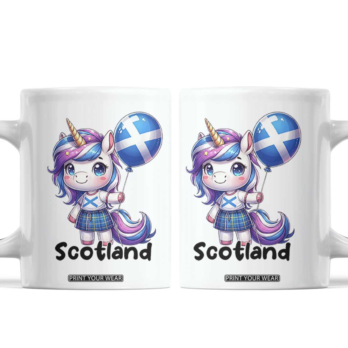 Cute Unicorn Wearing Tartan Kilt Holding Saltire Flag Graphic Coffee Mug