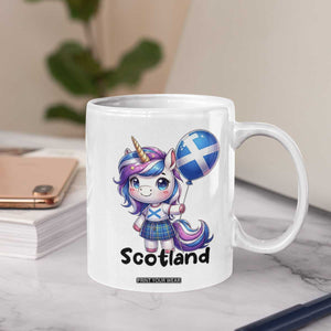 Cute Unicorn Wearing Tartan Kilt Holding Saltire Flag Graphic Coffee Mug