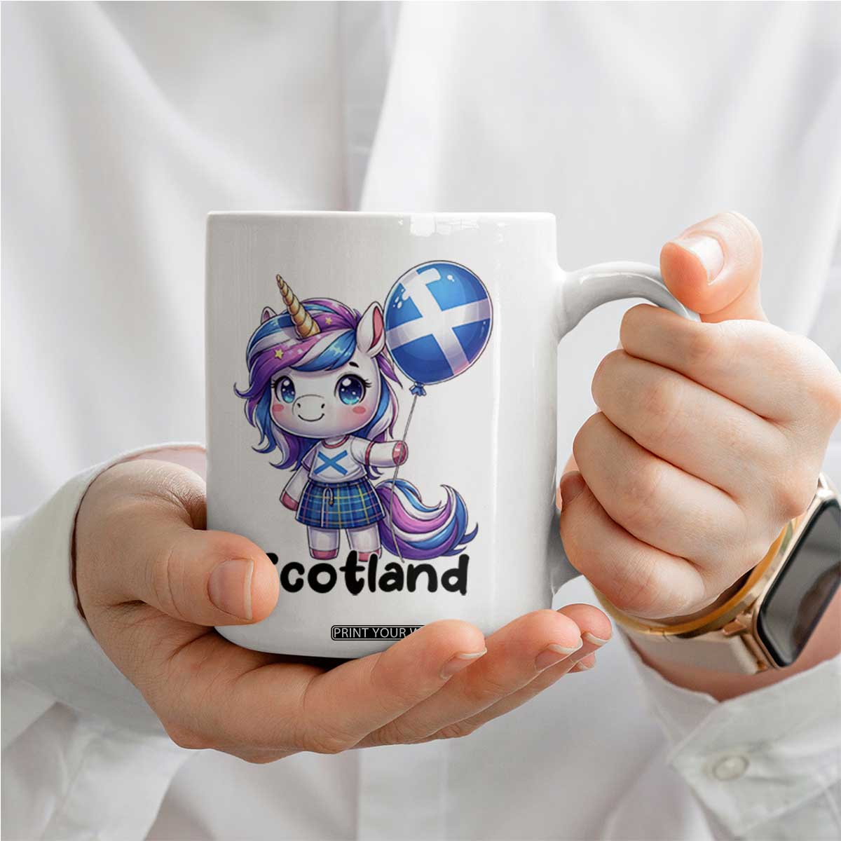 Cute Unicorn Wearing Tartan Kilt Holding Saltire Flag Graphic Coffee Mug