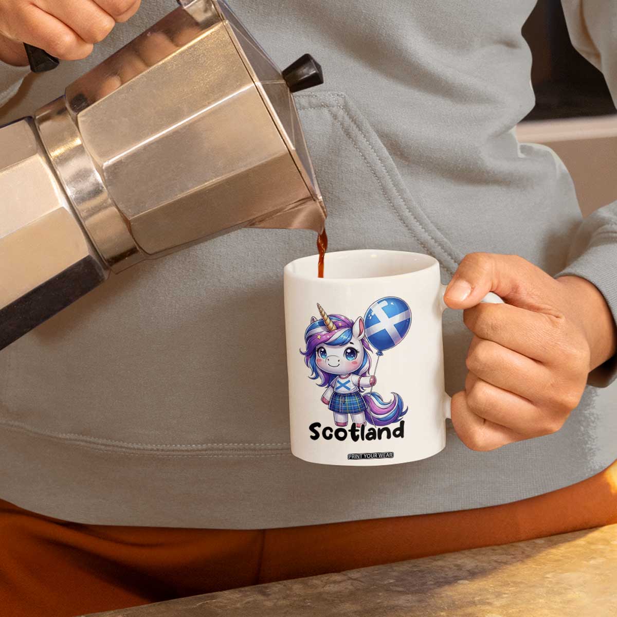 Cute Unicorn Wearing Tartan Kilt Holding Saltire Flag Graphic Coffee Mug