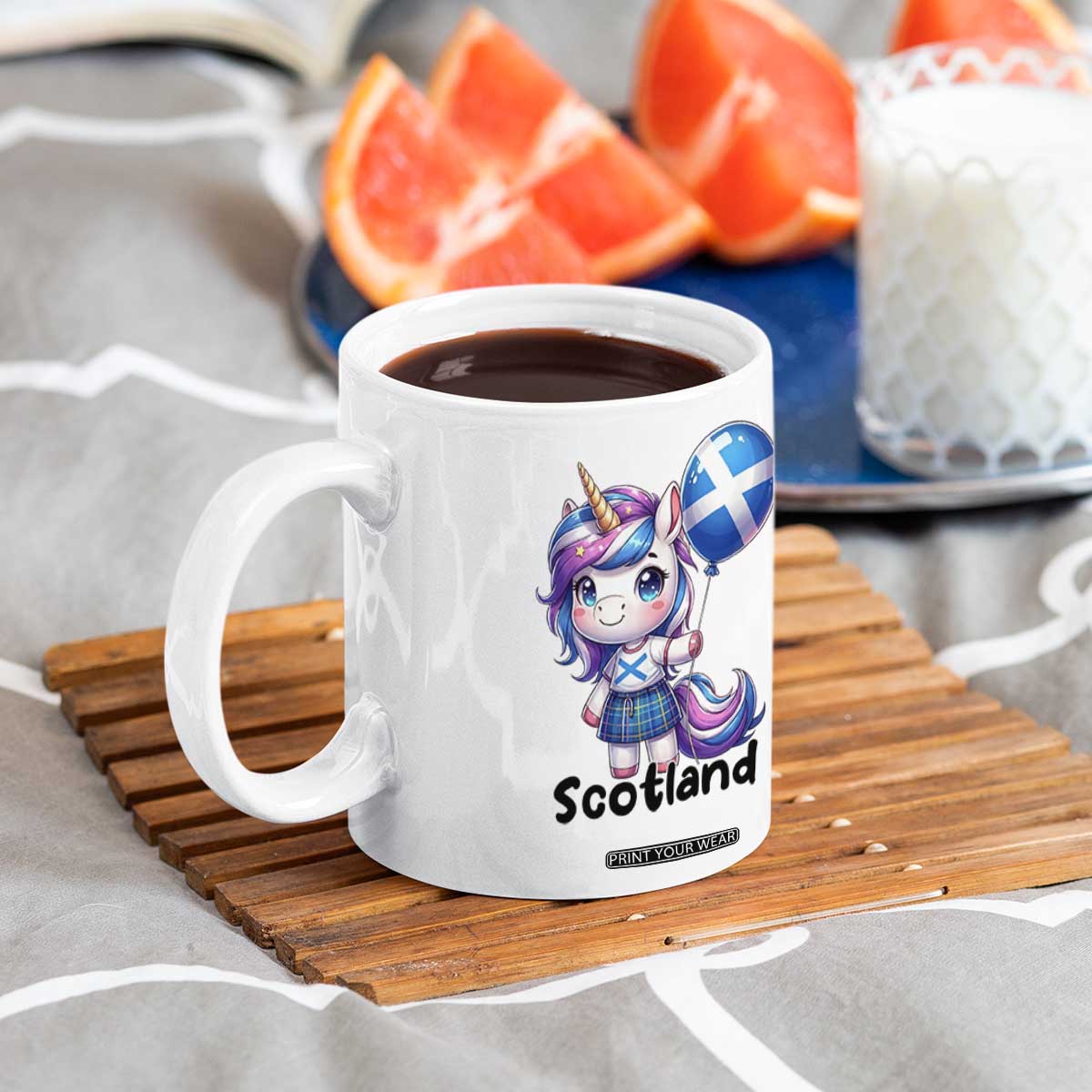 Cute Unicorn Wearing Tartan Kilt Holding Saltire Flag Graphic Coffee Mug