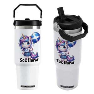 Cute Unicorn Wearing Tartan Kilt Holding Saltire Flag Graphic Flip Straw Tumbler