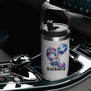 Cute Unicorn Wearing Tartan Kilt Holding Saltire Flag Graphic Flip Straw Tumbler