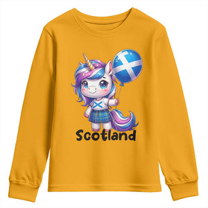 Cute Unicorn Wearing Tartan Kilt Holding Saltire Flag Graphic Youth Sweatshirt