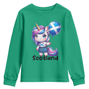 Cute Unicorn Wearing Tartan Kilt Holding Saltire Flag Graphic Youth Sweatshirt