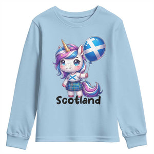 Cute Unicorn Wearing Tartan Kilt Holding Saltire Flag Graphic Youth Sweatshirt