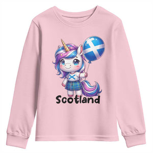 Cute Unicorn Wearing Tartan Kilt Holding Saltire Flag Graphic Youth Sweatshirt