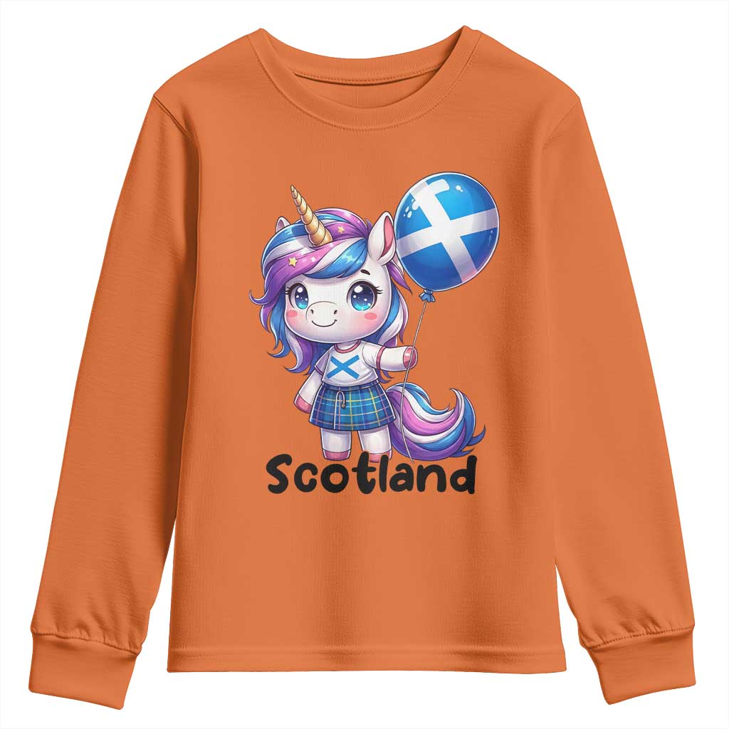 Cute Unicorn Wearing Tartan Kilt Holding Saltire Flag Graphic Youth Sweatshirt