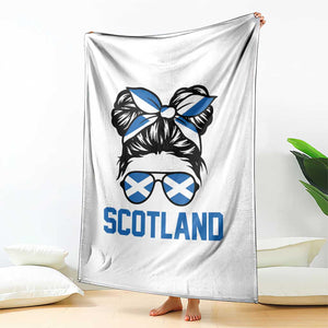 Scotland Messy Bun Hair Saltire Flag Ribbon Bow Throw Blanket Scottish Pride for Girls Women